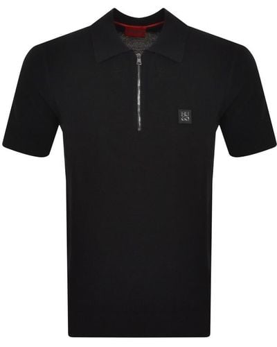 HUGO Saston Knit Polo T Shirt - Black