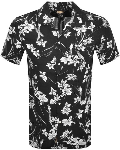 Superdry Short Sleeved Print Linen Shirt - Black