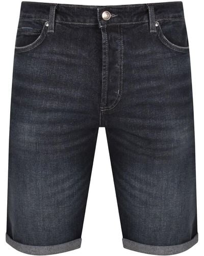 HUGO 634 Denim Logo Dark Wash Shorts - Blue