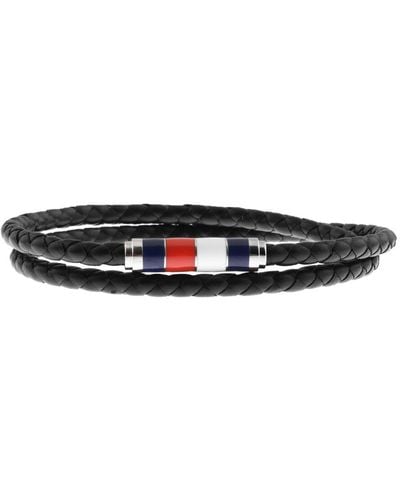 Tommy Hilfiger Double Wrap Leather Bracelet - Black