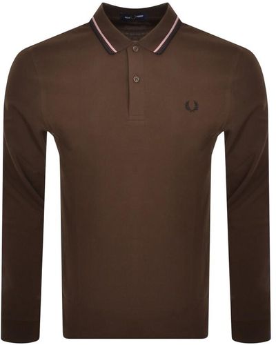 Fred Perry Long Sleeved Polo T Shirt - Brown