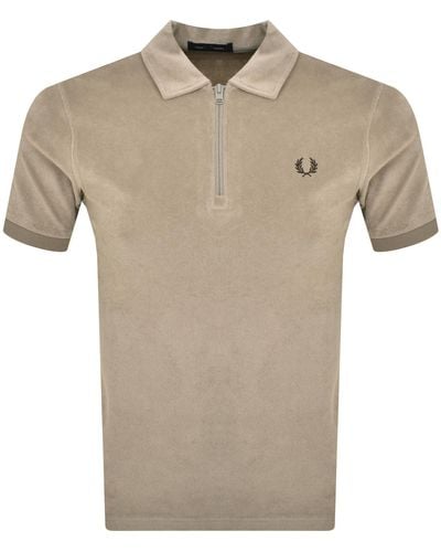 Fred Perry Quarter Zip Polo T Shirt - Natural