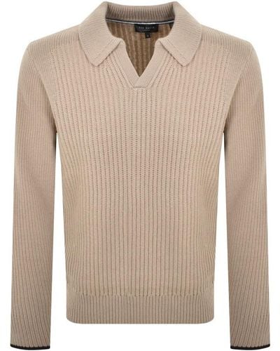 Ted Baker Ademy Knit Polo Sweater - Natural