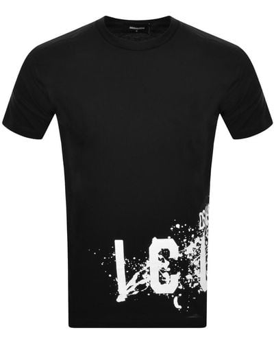 DSquared² Icon Splash Logo Text-print Cotton-jersey T-shirt - Black
