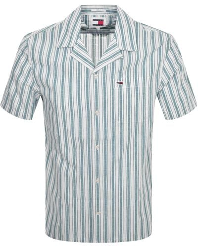 Tommy Hilfiger Stripe Linen Short Sleeve Shirt - Blue