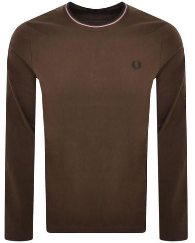 Fred Perry Twin Tipped Long Sleeved T Shirt - Brown