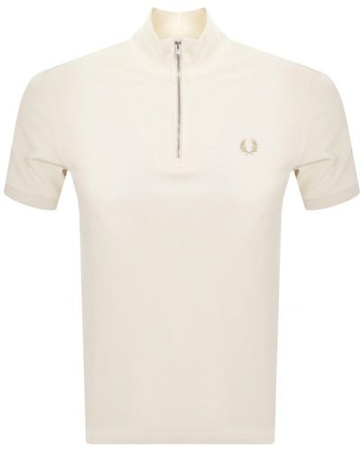 Fred Perry Slub Jersey Quarter Zip Sweatshirt Ecru - Natural