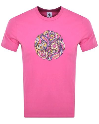 Pretty Green Festival Paisley Printed Logo T Shirt - Pink