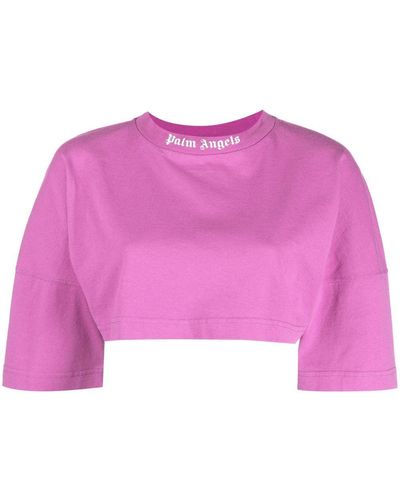Palm Angels Cropped Classic Logo T-shirt - Pink