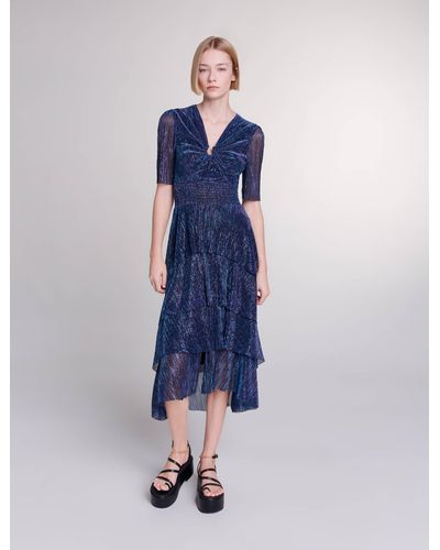 Maje Ruffled Maxi Dress - Blue