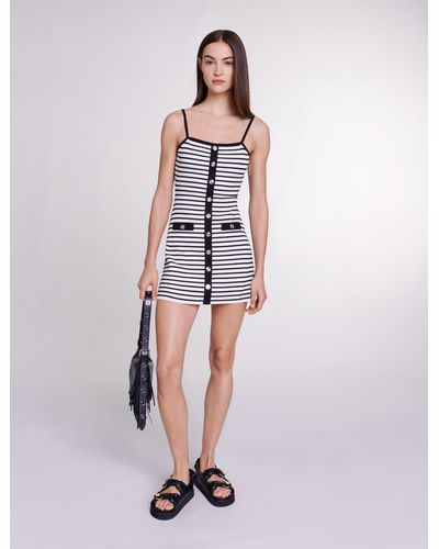 Maje Woman's Cotton, Short Striped Knit Dress For Spring/summer, Size Extra Small, In Color Black / White / Black