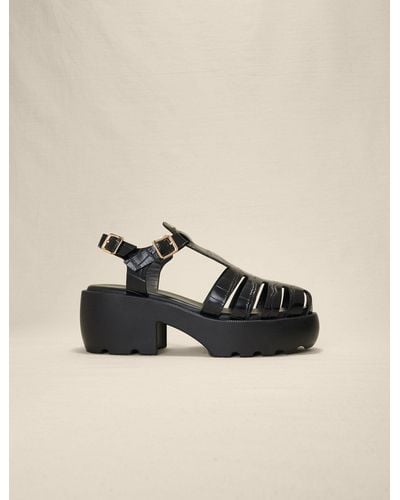 Maje Leather Sandals With Tread - Natural