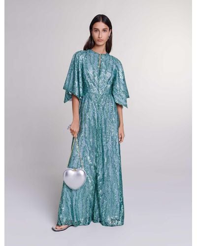 Maje Woman's Polyamide Lining: Sequin Maxi Dress For Spring/summer, Size Extra Small, In Color Green / Gray - Blue