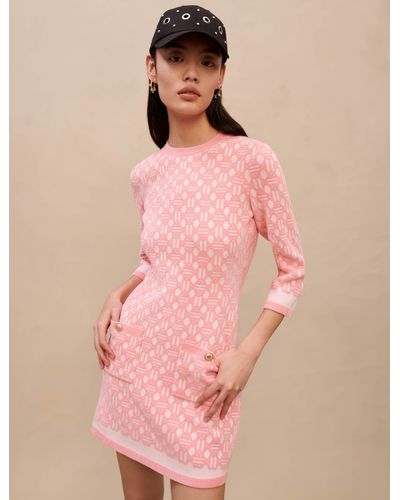 Maje Woman's Polyester, Straight-cut Mini Dress For Spring/summer, Size  Extra Small, In Color Pink / Red