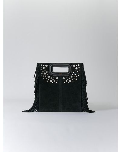 Maje Woman's Cow Leather: Fringed Leather M Bag For Fall/winter, One Size, In Color Black / Black