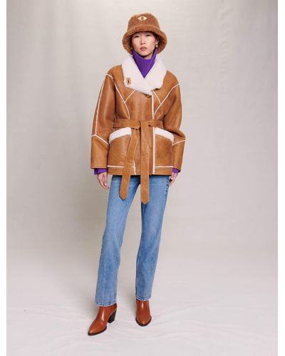 Maje Short Fleece Coat - Natural