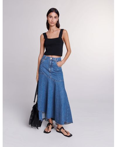 Maje Asymmetrical Denim Skirt - Blue