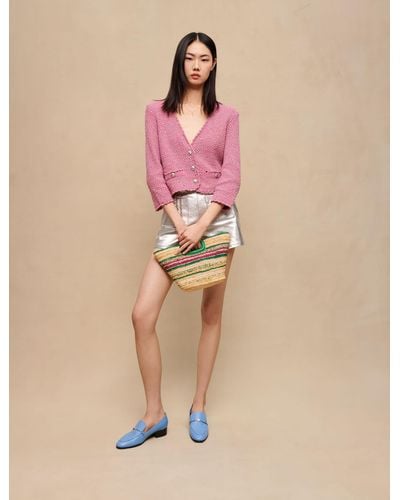 Maje Women's Sparkly Knit Polo Shirt - Pale Pink - Size Large