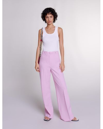 Maje Woman's Polyester, Wide-leg Suit Pants For Spring/summer, Size Extra Small, In Color Pale Pink / Red