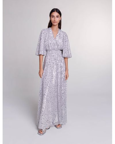 Maje Woman's Polyester Lining: Sequin Maxi Dress For Spring/summer, Size Extra Small, In Color Silver / Gray - Purple