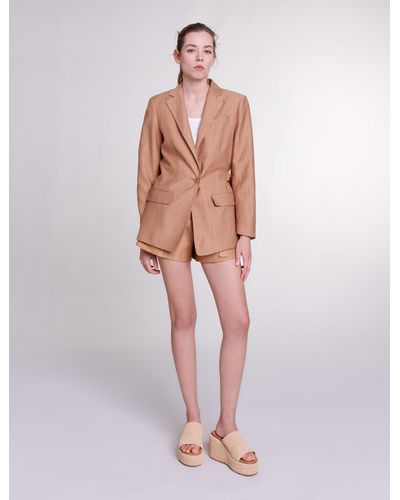 Maje Woman's Linen, Linen Suit Jacket For Spring/summer, Size Woman-blazers & Jackets-xs, In Color Brown / Brown - Pink