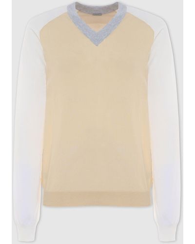 Malo Cotton V Neck Sweater - White