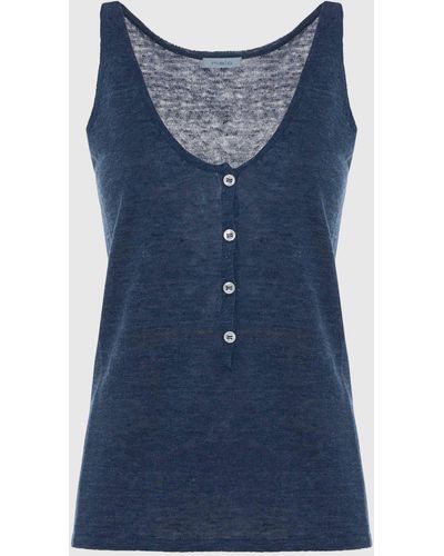Malo Linen And Cotton Top - Blue