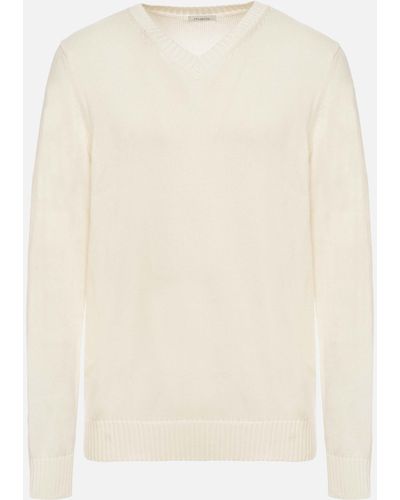 Malo Cotton V-Neck Sweater - White