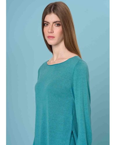 Malo Silk And Linen Boat Neck Sweater - Blue