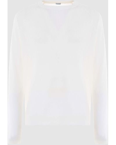 Malo Cotton Crewneck Sweater - White