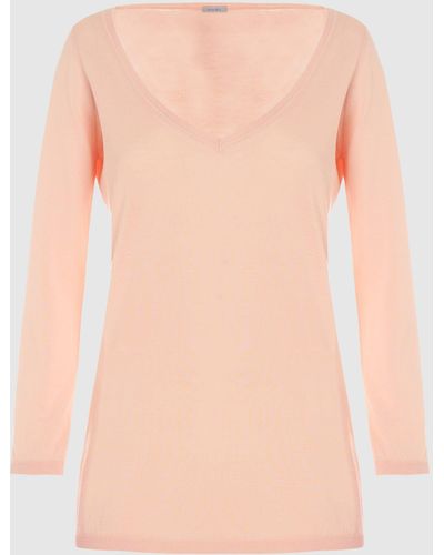 Malo Cotton V Neck Sweater - Pink