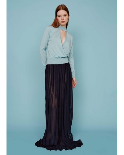 Malo Long Pleated Skirt - Blue