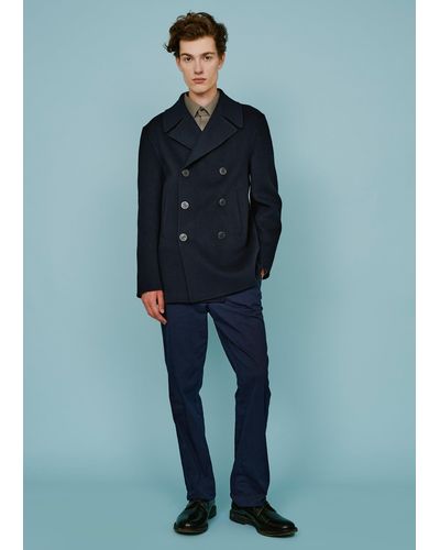 Malo Double Wool And Cashmere Peacoat - Blue