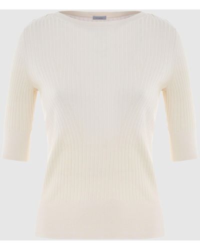 Malo Silk And Cotton Wide-Neck Sweater - White