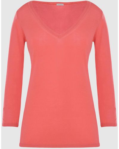 Malo Cotton V Neck Sweater - Pink
