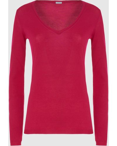 Malo Cotton V Neck Sweater - Red