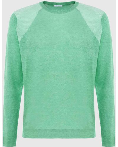 Malo Linen And Cotton Crewneck Sweater - Green