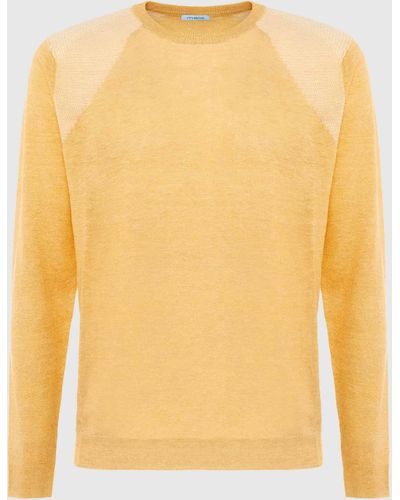 Malo Linen And Cotton Crewneck Sweater - Yellow