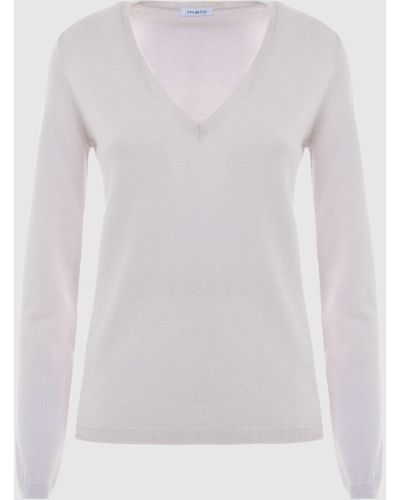 Malo Cashmere V Neck Sweater - White