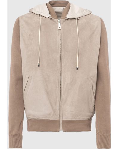 Malo Suede, Nylon And Cashmere Reversible Bomber Jacket - Natural