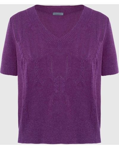 Malo Silk And Linen V Neck Sweater - Purple