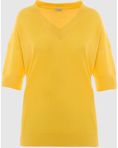 Malo Cotton V Neck Sweater - Yellow