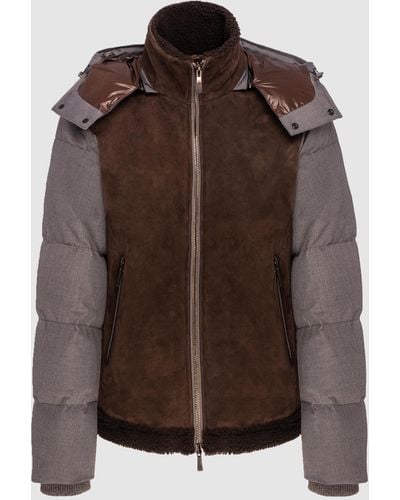 Malo Padded Jacket With Sheepskin Detail - Brown