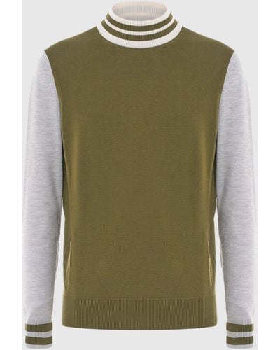 Malo Virgin Wool Mock Neck Sweater - Green