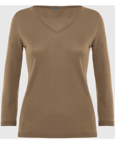 Malo Silk And Linen V Neck Sweater - Natural
