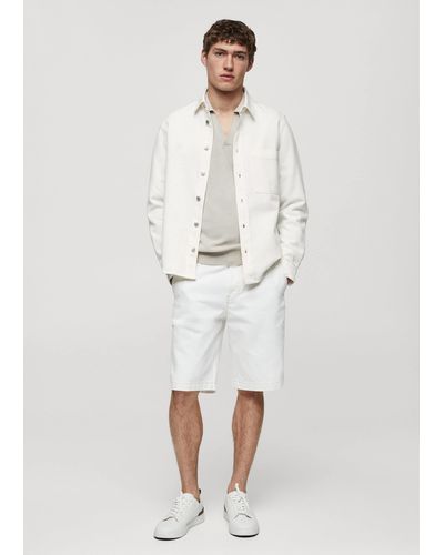 Mango Regular Fit Cotton And Linen Overshirt Off - White