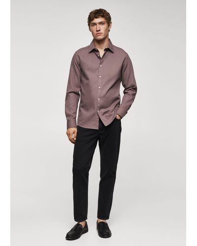 Mango Slim-fit Cotton Structured Shirt - Purple