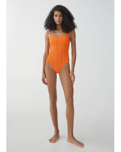Mango Textured Swimsuit - Orange