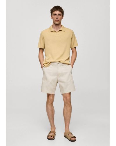 Mango 100% Herringbone Cotton Bermuda Shorts - Natural