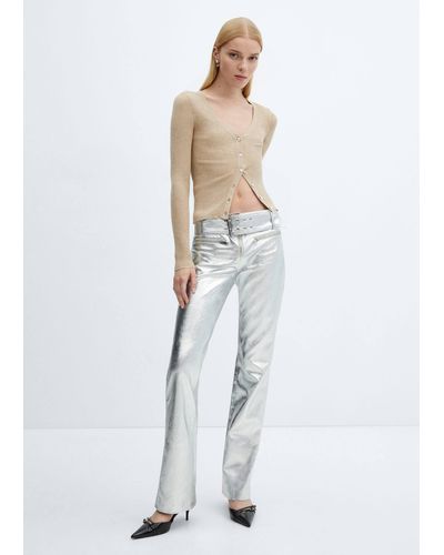 Mango Metallic Trousers With Belt - White